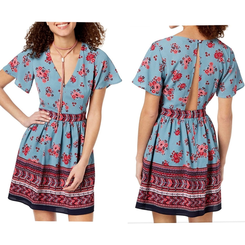Crystal Doll Juniors' Border-Print Fit and Flare Dress Size 11